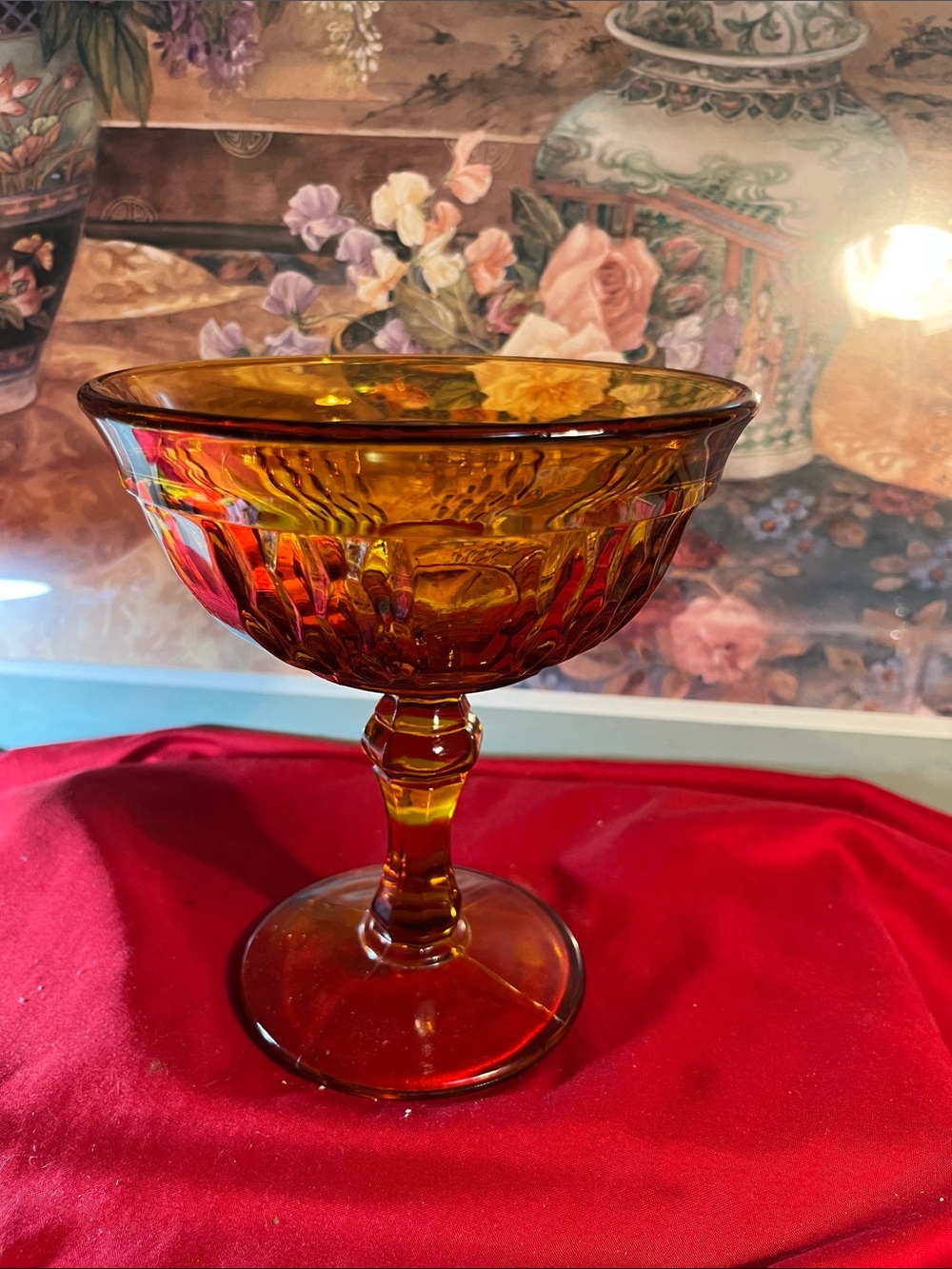 Amber Glass Compote Pedestal Bowl - Home Art